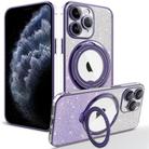 For iPhone 11 Pro Max Rotation MagSafe Holder Gradient Glitter TPU Phone Case(Night Purple) - 1