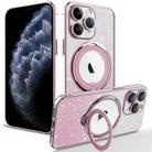 For iPhone 11 Pro Max Rotation MagSafe Holder Gradient Glitter TPU Phone Case(Pink) - 1