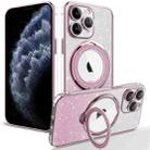 For iPhone 11 Pro Rotation MagSafe Holder Gradient Glitter TPU Phone Case(Pink) - 1