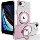 For iPhone 7 / 8 / SE 20222 Rotation MagSafe Holder Gradient Glitter TPU Phone Case(Pink) - 1