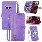 For Nothing Phone 2a Embossed Flower Zipper Leather Phone Case(Purple) - 1