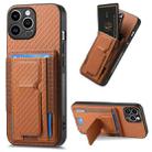 For iPhone 15 Pro Max Carbon Fiber Fold Stand Elastic Card Bag Phone Case(Brown) - 1