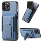 For iPhone 15 Pro Carbon Fiber Fold Stand Elastic Card Bag Phone Case(Blue) - 1