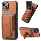 For iPhone 15 Carbon Fiber Fold Stand Elastic Card Bag Phone Case(Brown) - 1