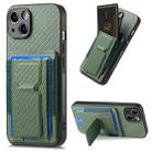 For iPhone 14 Plus Carbon Fiber Fold Stand Elastic Card Bag Phone Case(Green) - 1