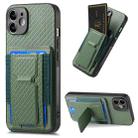 For iPhone 12 Carbon Fiber Fold Stand Elastic Card Bag Phone Case(Green) - 1