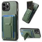 For iPhone 12 Pro Max Carbon Fiber Fold Stand Elastic Card Bag Phone Case(Green) - 1