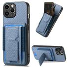 For iPhone 12 Pro Carbon Fiber Fold Stand Elastic Card Bag Phone Case(Blue) - 1