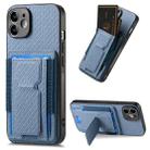 For iPhone 11 Carbon Fiber Fold Stand Elastic Card Bag Phone Case(Blue) - 1