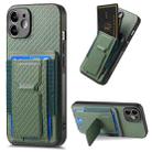 For iPhone 11 Carbon Fiber Fold Stand Elastic Card Bag Phone Case(Green) - 1