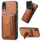 For iPhone XR Carbon Fiber Fold Stand Elastic Card Bag Phone Case(Brown) - 1