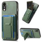 For iPhone XR Carbon Fiber Fold Stand Elastic Card Bag Phone Case(Green) - 1