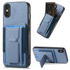 For iPhone XS Max Carbon Fiber Fold Stand Elastic Card Bag Phone Case(Blue) - 1