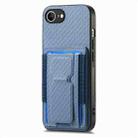 For iPhone 16e Carbon Fiber Fold Stand Elastic Card Bag Phone Case(Blue) - 2