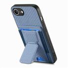 For iPhone 16e Carbon Fiber Fold Stand Elastic Card Bag Phone Case(Blue) - 3