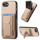 For iPhone 16e Carbon Fiber Fold Stand Elastic Card Bag Phone Case(Khaki) - 1