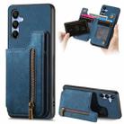 For Samsung Galaxy A15 5G Retro Leather Zipper Wallet Back Phone Case(Blue) - 1