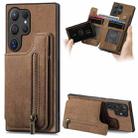 For Samsung Galaxy S24 Ultra 5G Retro Leather Zipper Wallet Back Phone Case(Brown) - 1