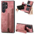 For Samsung Galaxy S24 Ultra 5G Retro Leather Zipper Wallet Back Phone Case(Pink) - 1