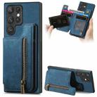 For Samsung Galaxy S22 Ultra 5G Retro Leather Zipper Wallet Back Phone Case(Blue) - 1