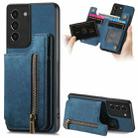 For Samsung Galaxy S21+ 5G Retro Leather Zipper Wallet Back Phone Case(Blue) - 1