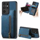 For Samsung Galaxy S21 Ultra 5G Retro Leather Zipper Wallet Back Phone Case(Blue) - 1