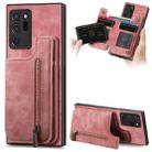 For Samsung Galaxy Note20 Ultra Retro Leather Zipper Wallet Back Phone Case(Pink) - 1