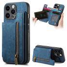 For iPhone 15 Pro Retro Leather Zipper Wallet Back Phone Case(Blue) - 1