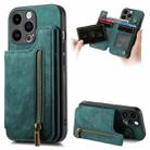 For iPhone 15 Pro Retro Leather Zipper Wallet Back Phone Case(Green) - 1