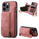 For iPhone 15 Pro Retro Leather Zipper Wallet Back Phone Case(Pink) - 1