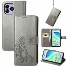 For UMIDIGI G5 Four-leaf Clasp Embossed Buckle Leather Phone Case(Gray) - 1