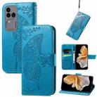 For vivo S18 Pro Butterfly Love Flower Embossed Leather Phone Case(Blue) - 1
