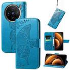 For vivo X100 Butterfly Love Flower Embossed Leather Phone Case(Blue) - 1
