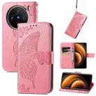 For vivo X100 Butterfly Love Flower Embossed Leather Phone Case(Pink) - 1