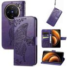 For vivo X100 Butterfly Love Flower Embossed Leather Phone Case(Dark Purple) - 1