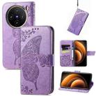 For vivo X100 Butterfly Love Flower Embossed Leather Phone Case(Light Purple) - 1