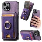 For iPhone 15 Plus Retro Splitable Magnetic Stand Card Bag Leather Phone Case(Purple) - 1