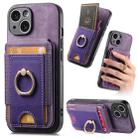 For iPhone 15 Retro Splitable Magnetic Stand Card Bag Leather Phone Case(Purple) - 1