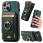 For iPhone 15 Retro Splitable Magnetic Stand Card Bag Leather Phone Case(Green) - 1