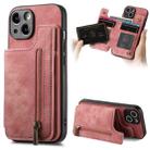 For iPhone 14 Plus Retro Leather Zipper Wallet Back Phone Case(Pink) - 1