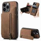 For iPhone 14 Pro Retro Leather Zipper Wallet Back Phone Case(Brown) - 1