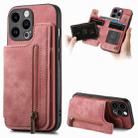 For iPhone 14 Pro Max Retro Leather Zipper Wallet Back Phone Case(Pink) - 1