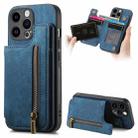 For iPhone 14 Pro Max Retro Leather Zipper Wallet Back Phone Case(Blue) - 1