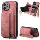 For iPhone 12 Retro Leather Zipper Wallet Back Phone Case(Pink) - 1