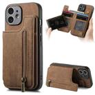 For iPhone 12 Retro Leather Zipper Wallet Back Phone Case(Brown) - 1