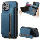 For iPhone 12 Retro Leather Zipper Wallet Back Phone Case(Blue) - 1