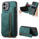 For iPhone 12 Retro Leather Zipper Wallet Back Phone Case(Green) - 1