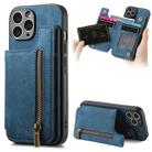 For iPhone 11 Pro  Max Retro Leather Zipper Wallet Back Phone Case(Blue) - 1