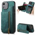 For iPhone XR Retro Leather Zipper Wallet Back Phone Case(Green) - 1