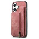 For iPhone 16 Retro Leather Zipper Wallet Back Phone Case(Pink) - 2